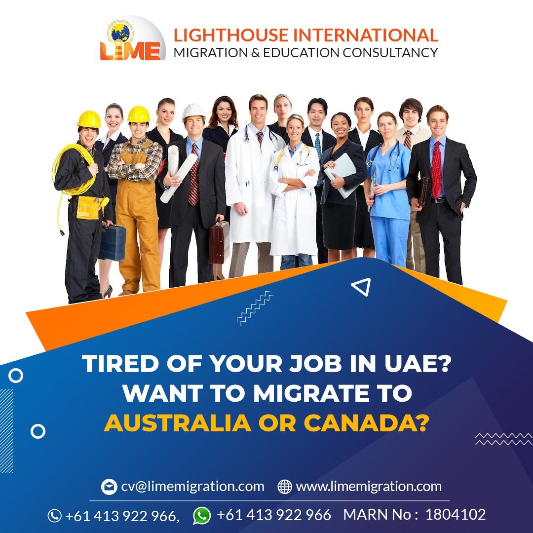 LimeMigration's tweet photo. Tired of your job in UAE? Want to migrate to Australia or Canada?
Get in touch with us to know complete information about Immigration.
Phone - 0413 922 966
Email - cv@limemigration.com
https://t.co/xkGq3Wb7GK
#corona  #staysafe #stayhealthy #uae  #lime #visa #immigration #travel https://t.co/GMsfWmcpY6