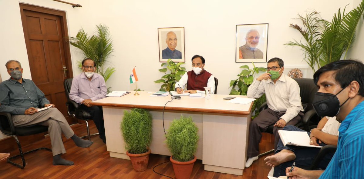 DrRPNishank's tweet photo. Held a meeting with officials of @HRDMinistry and Delhi University today to discuss a synchronized calendar for DU admissions &amp; #CBSE board examination results etc.
I would like to assure everyone that we at MHRD are committed to students' health and quality education. https://t.co/wRfDezYFHp