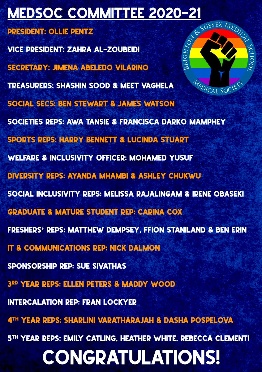Huge congratulations to our new MedSoc Committee for 2020-21!