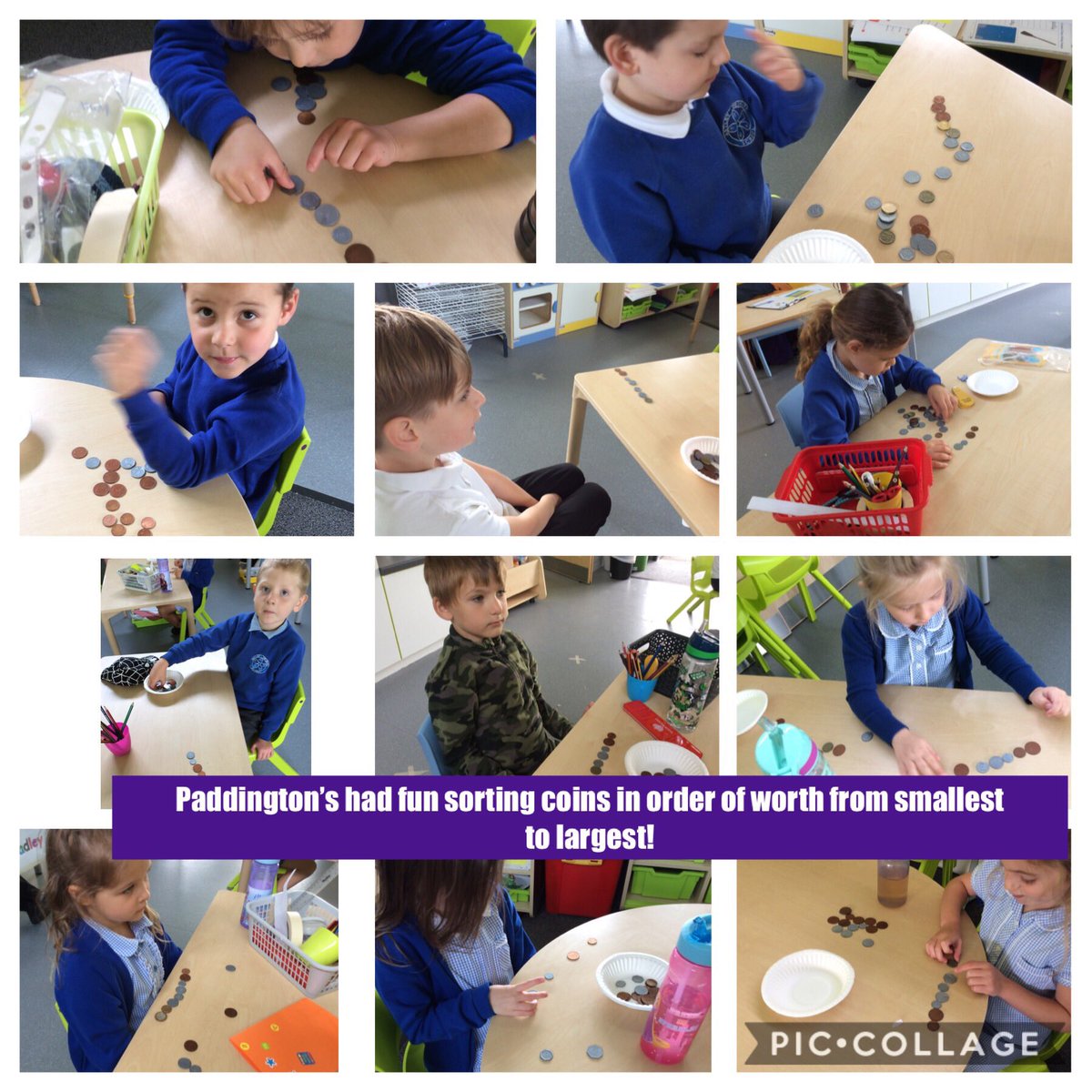 SarahHolness2's tweet photo. Coins of different value can be tricky! Paddingtons had to sort coins from lowest to highest value and everyone persevered! @mathsisfun #welovelearning #acemaths #weareace @Astley_Primary https://t.co/GeMFhwJlXz