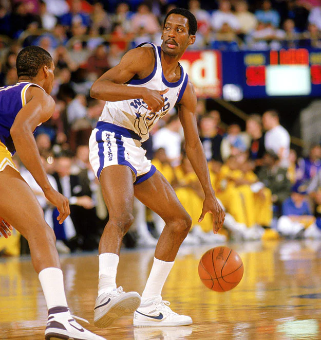 Sleepy Floyd: 1986-87. 18.8pts, 3.3rbd, 10.3ast, 1.8stl, 0.2blk. 48.8 FG%, 38.4 3P%, 86 FT%.