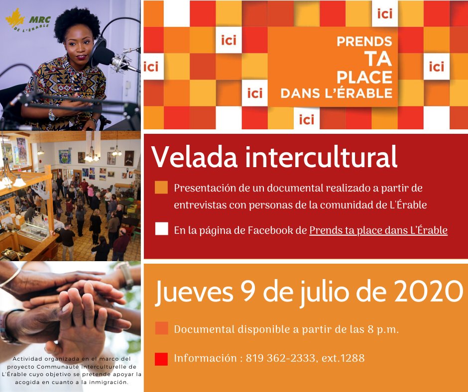 region_erable's tweet photo. Les soirées interculturelles – Prends ta place dans L’Érable, épisode #1 diffusé ce jeudi 9 juillet à 20 h sur la page Facebook de Prends ta place dans L’Érable :
https://t.co/g4I1QtZHEN https://t.co/kQBylWA9Va