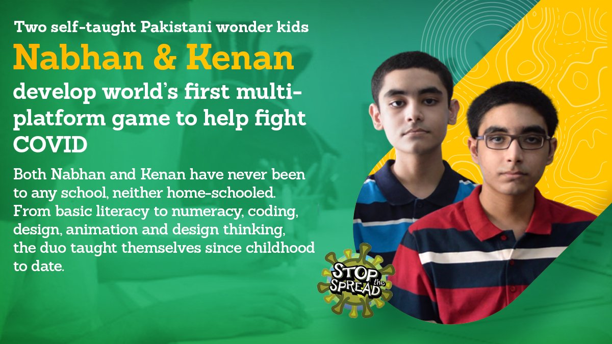 Emergingpk's tweet photo. Two self-taught Pakistani wonder kids, Nabhan and Kenan, develop world’s first multi-platform game to help fight Covid-19 pandemic 

Read More: https://t.co/zsv3E6WMly

@aliya_hamza @PTVNewsOfficial @appcsocialmedia @razak_dawood @pid_gov

#EmergingPakistan https://t.co/Ehff8L4l0l