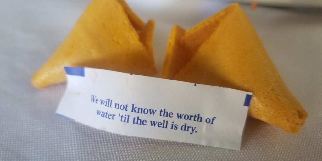 DynamicWater's tweet photo. Oh, how fortunate.  Dynamic Water Technologies' CEO, Mike Boyko, received a fitting message from a fortune cookie over the holiday weekend.  

#WaterConservation #Water #Conservation #DynamicWaterTech #ClimateChange #Change https://t.co/GYh1wDTHyH