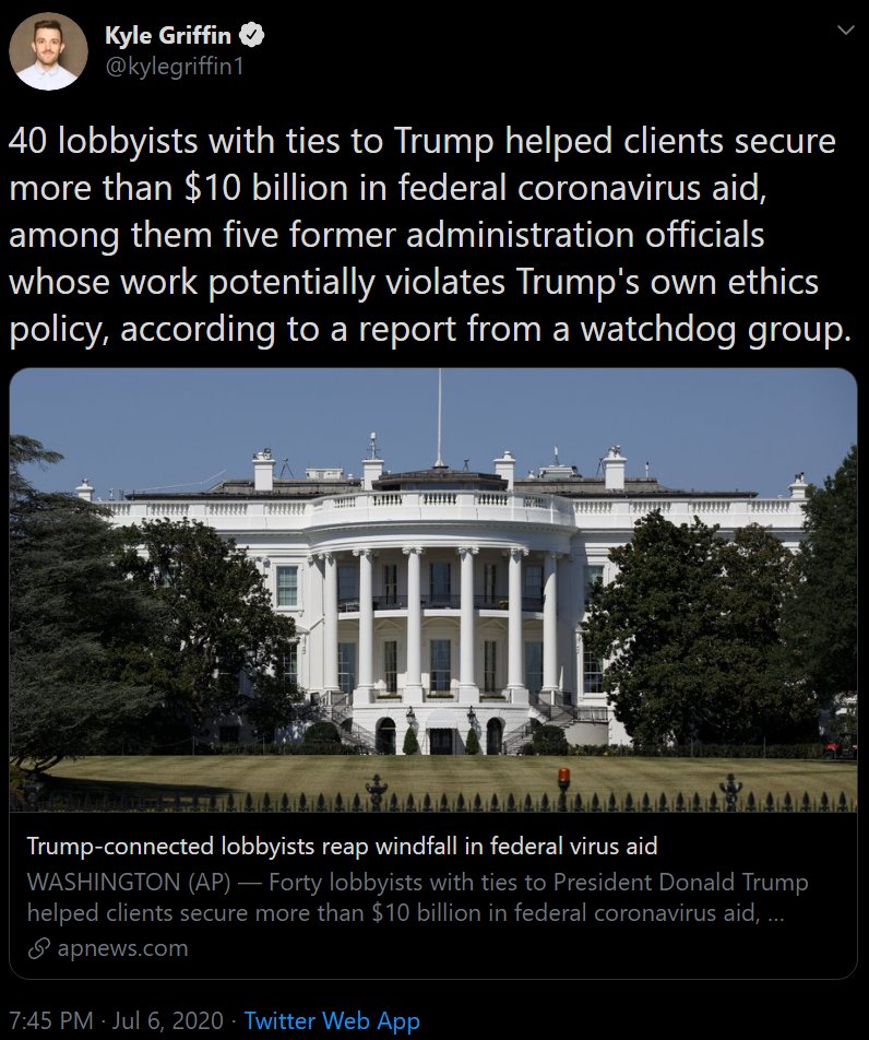 HStudio30's tweet photo. The #Trump administration, recognizing right-wing think tanks, themselves, and crackpots as the backbone of the American economy handed out #Covid-19 party favors to the least deserving. No response from #Republicans, who, in fairness may still be counting their money.
#Corrupt https://t.co/5UBkqH6li4