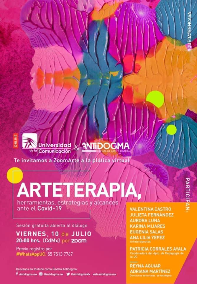 AntidogmaMx's tweet photo. ¿Cuáles son las herramientas, estrategias y alcances del ArteTerapia en lo que a salud integral se refiere? 

La @UC_oficial y https://t.co/KhxUBmRwR8 te invitamos a #ZoomArte, este viernes, 10 de julio, a las 20:00 hrs. (CdMx)

registro en esta liga:
👉🏼 https://t.co/Z97d32lIYE https://t.co/tFHenB8ulg