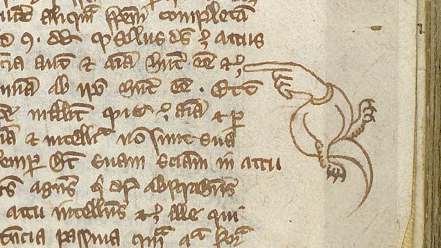 motion to bring back the manicule, the medieval method of marking important passages in books with drawings of little pointy hands