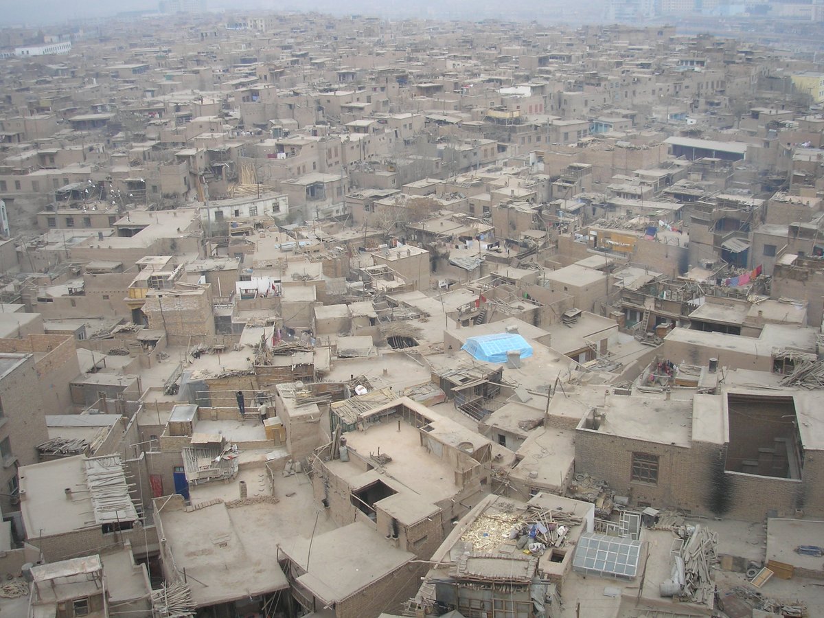 The shrine and mosque demolitions are part of a larger obliteration of Uyghur space and geography, penetrating down to the interiors of people's homes. Here is Kashgar's magnificent old city around 2007. It was demolished and replaced with a touristy imitation (right).