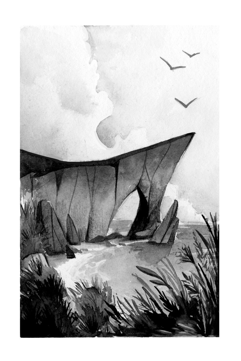 More ink drawings! The story was about the relationship between a bird boy named Nacarat, and a mer boy named Raven. They could only meet up at the "horizon". It was their haven.