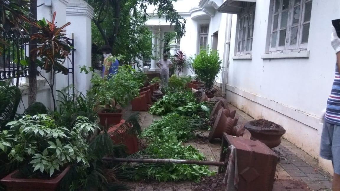 ANI's tweet photo. Mumbai: Premises of Dr BR Ambedkar's house 'Rajgruha' was vandalised by unidentified persons, earlier today. CCTV cameras were also damaged. Police at the spot. #Maharashtra https://t.co/mV7uuDCFCv