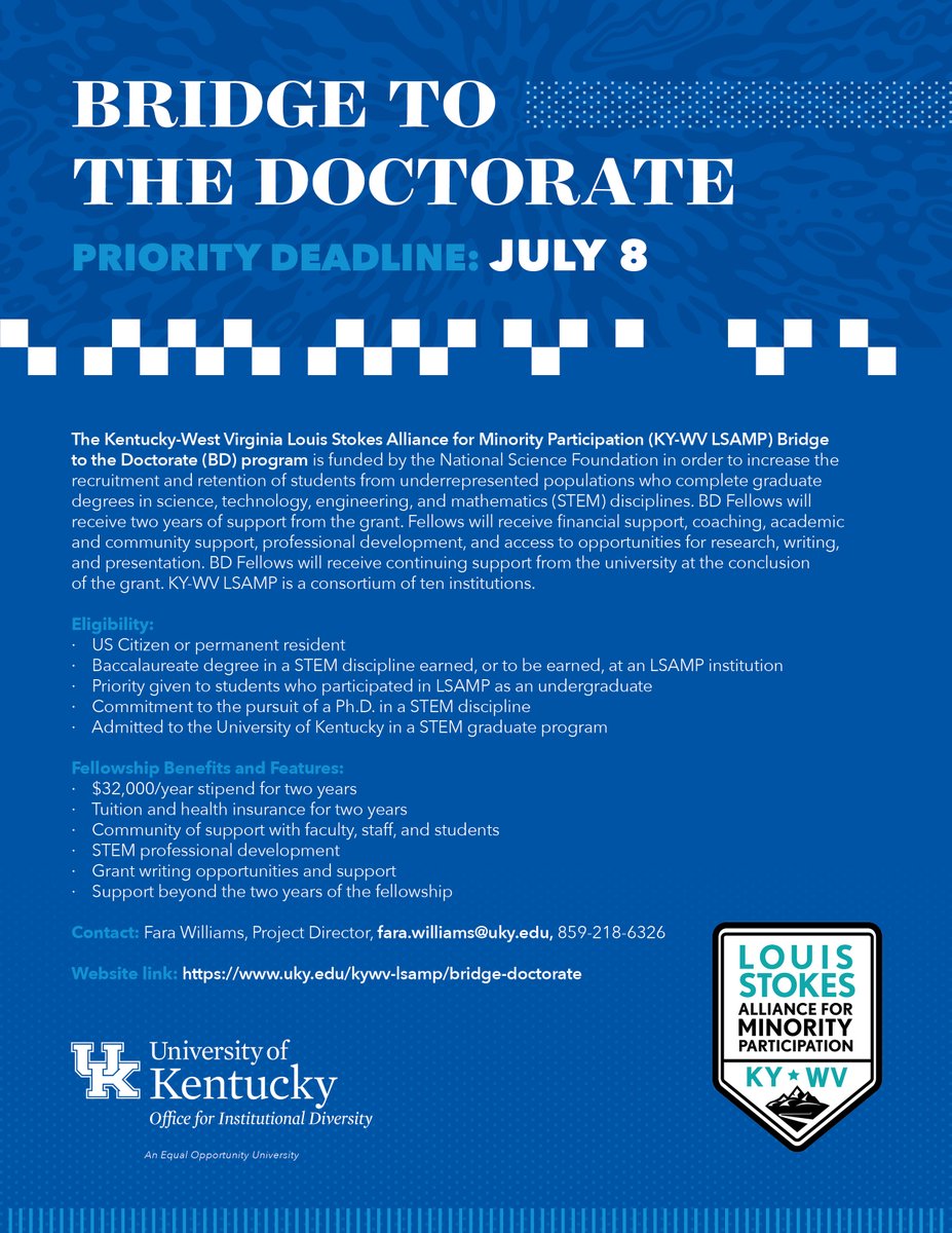 We are very happy to announce the Bridge to Doctorate Program at the University of Kentucky