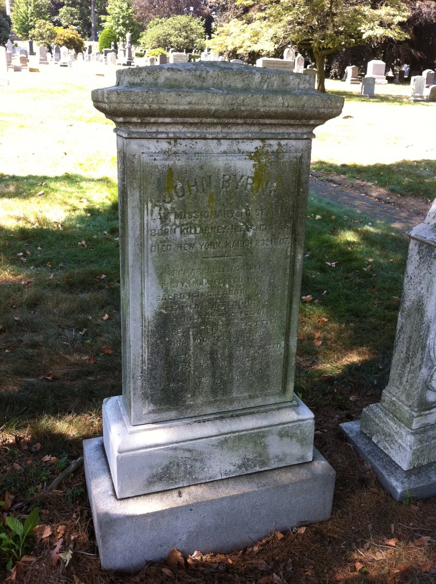 FloatingChurch's tweet photo. John and Clara Byrne's headstone at #GreenwoodCemetery in Brooklyn.  #TheFloatingChurch #1860s. John Craig #Havemeyer (son of NYC mayor Frederick Havemeyer) was Byrne's principal benefactor and the guardian of their son, JC Dalphin. https://t.co/Pb2epg0e0M