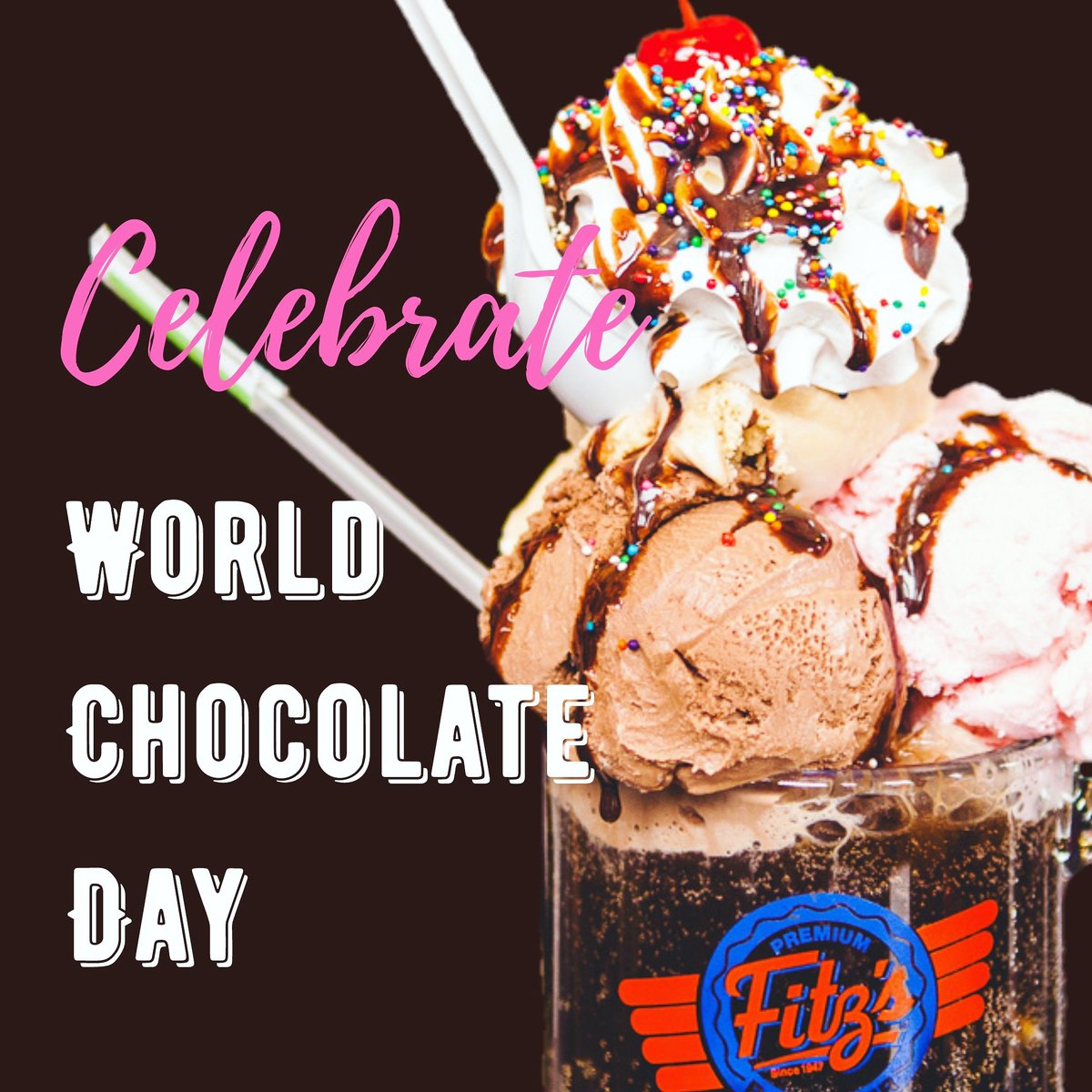 Celebrate World Chocolate Day with sprinkles and a cherry on top. 🍫🍒 #WorldChocolateDay #fitzs #rootbeerfloat