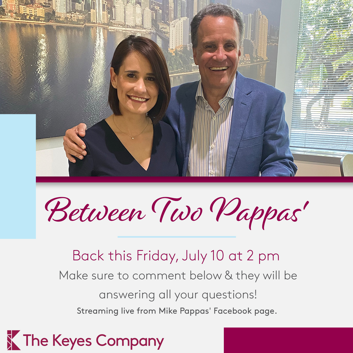 KeyesRealtors's tweet photo. Mark your calendars for this Friday because @cm_pappas and @mpappas32 are back for Friday Facebook Live! Make sure to ask questions in the comments for a chance to be featured during the Live session! ⬇️ #keyesrealtors #FridayFacebookLive #RealEstate #TuneIn https://t.co/4rJhJMPNlr
