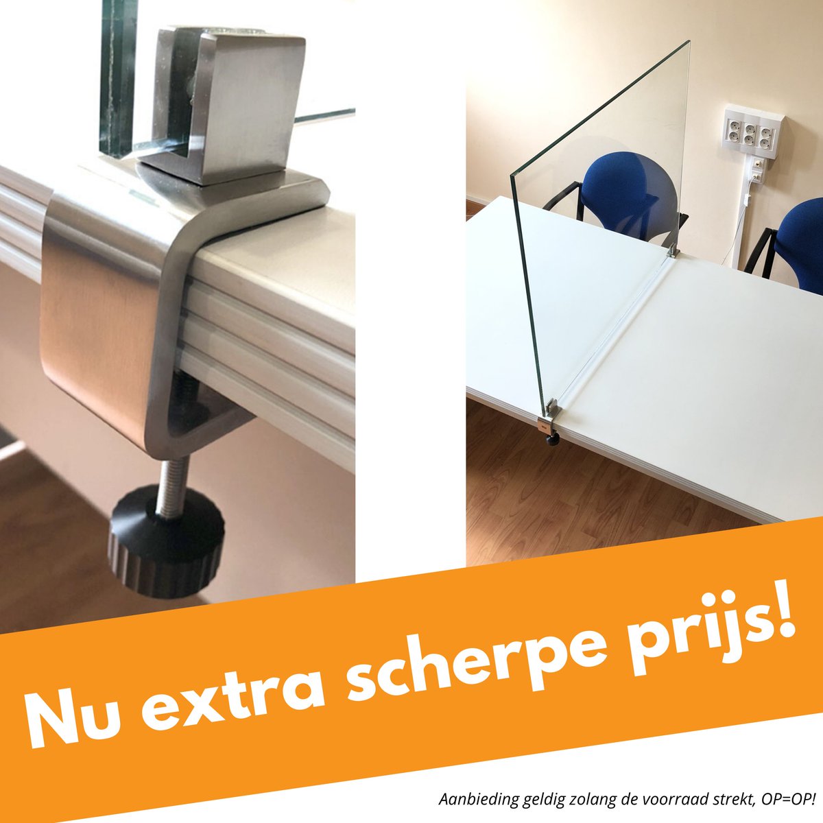 Timmers_BV's tweet photo. Vanaf morgen zijn de tafelklemmen voor #kuchschermen heel scherp geprijsd! Binnen enkele minuten een preventiescherm plaatsen? Dat kan met deze klemmen. Perfect voor werkplek, in de horeca en in de winkel. https://t.co/RlAUS3yV7W #coronascherm #preventiescherm #staysafe https://t.co/R30JTaJI44