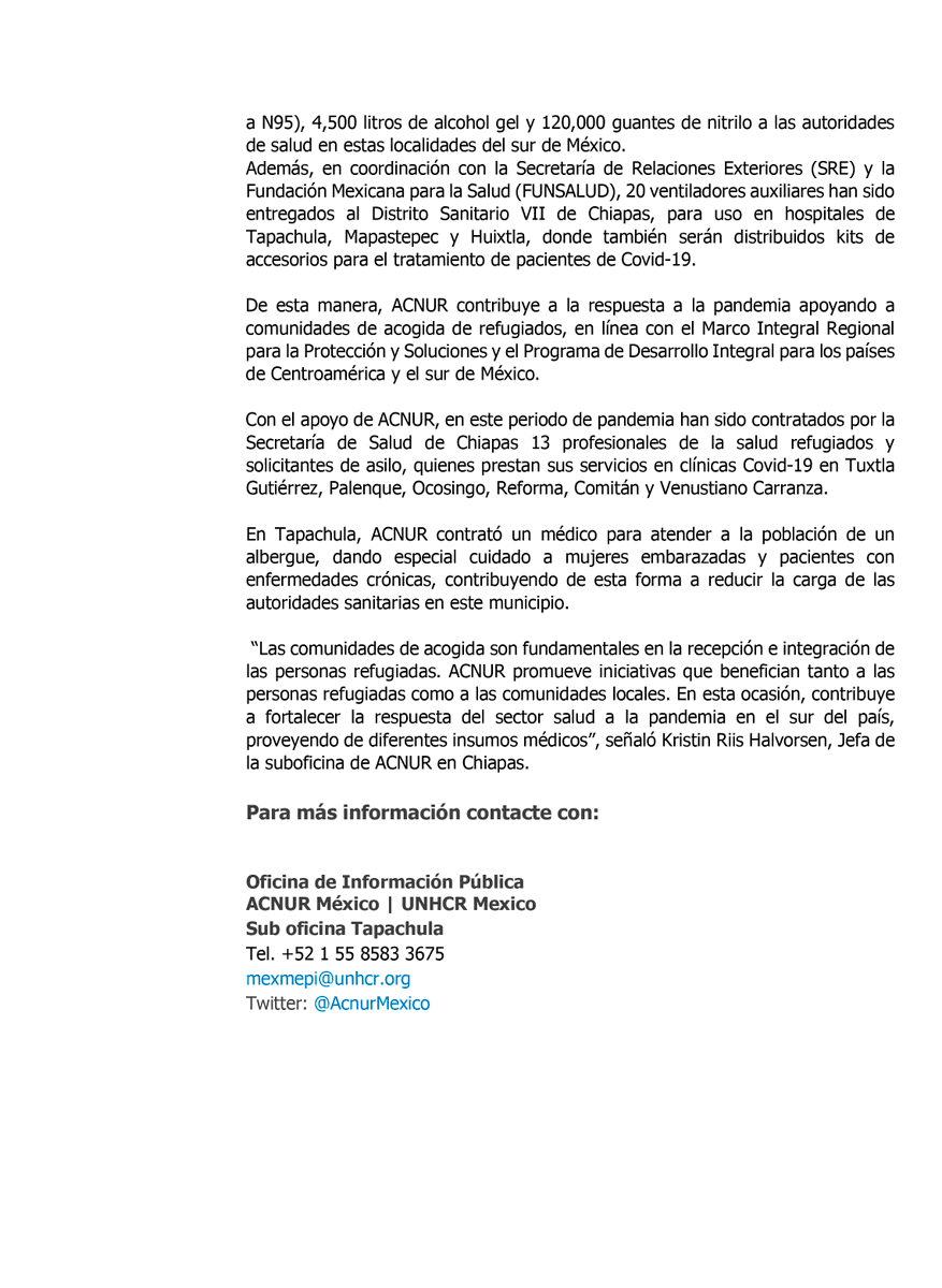 AcnurMexico's tweet photo. 📢Con entrega de insumos médicos ACNUR se suma a la respuesta al COVID-19🦠 en el sur de México🇲🇽
📄https://t.co/CYUBilvRLp 👈 https://t.co/POCHB6MhNX