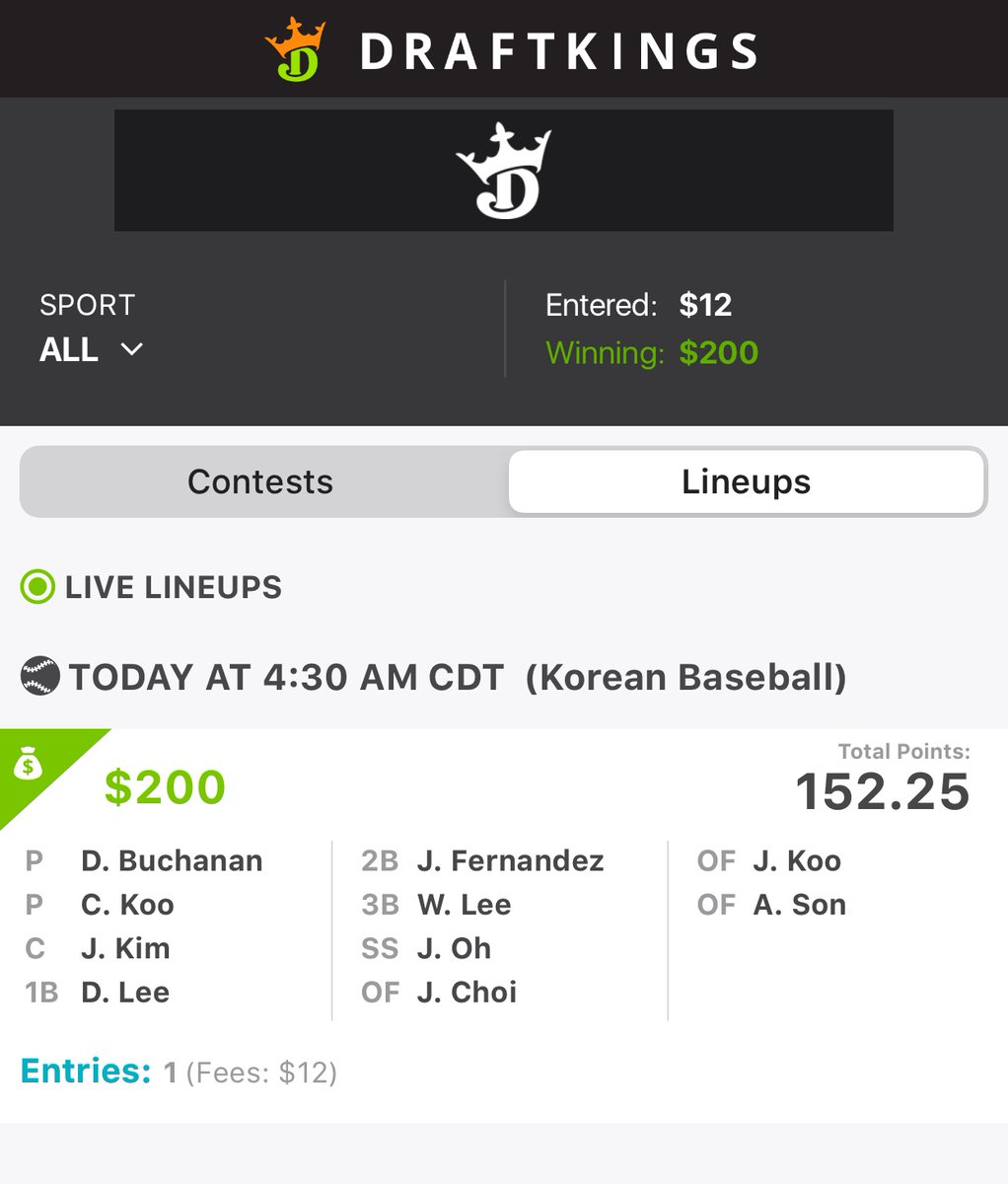 DETSportsShane's tweet photo. TOP 1% WINNER IN KBO today on #DRAFTKINGS Check out this ROI
.
Check out our website to join us and get expert lineups and advice in DFS
.
#WINNINGLINEUPS #WINS #DFS #DFSWINS #KBO #BASEBALL #FANTASYBASEBALL #DFSCOACHTALK #WINNING #MLB #NBA #NFL   #FANDUEL #WINNER https://t.co/lm2LLbUp8K