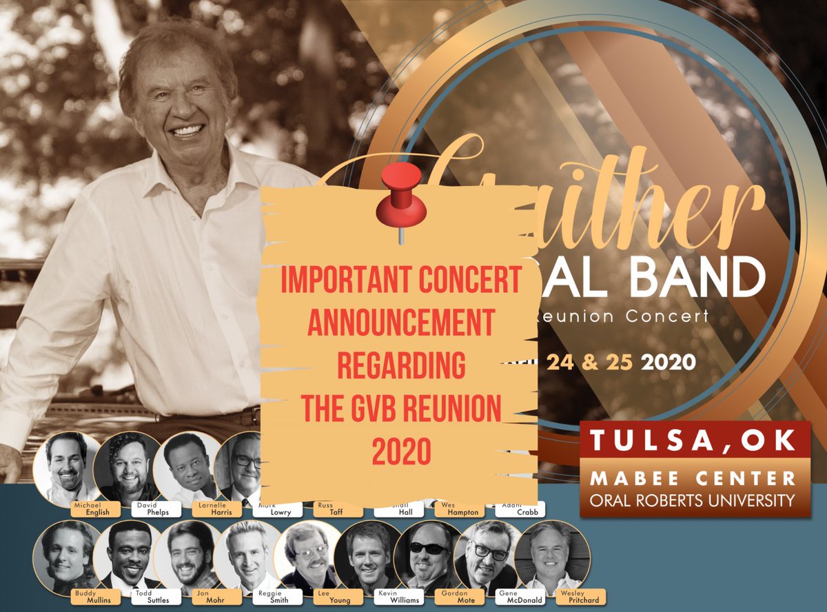 RuthLobo's tweet photo. The Tulsa Gaither Vocal Band Reunion will be rescheduled at the Mabee Center in Tulsa, Oklahoma in 2021: https://t.co/tjT5BP977z https://t.co/aCqhTPS7JK
