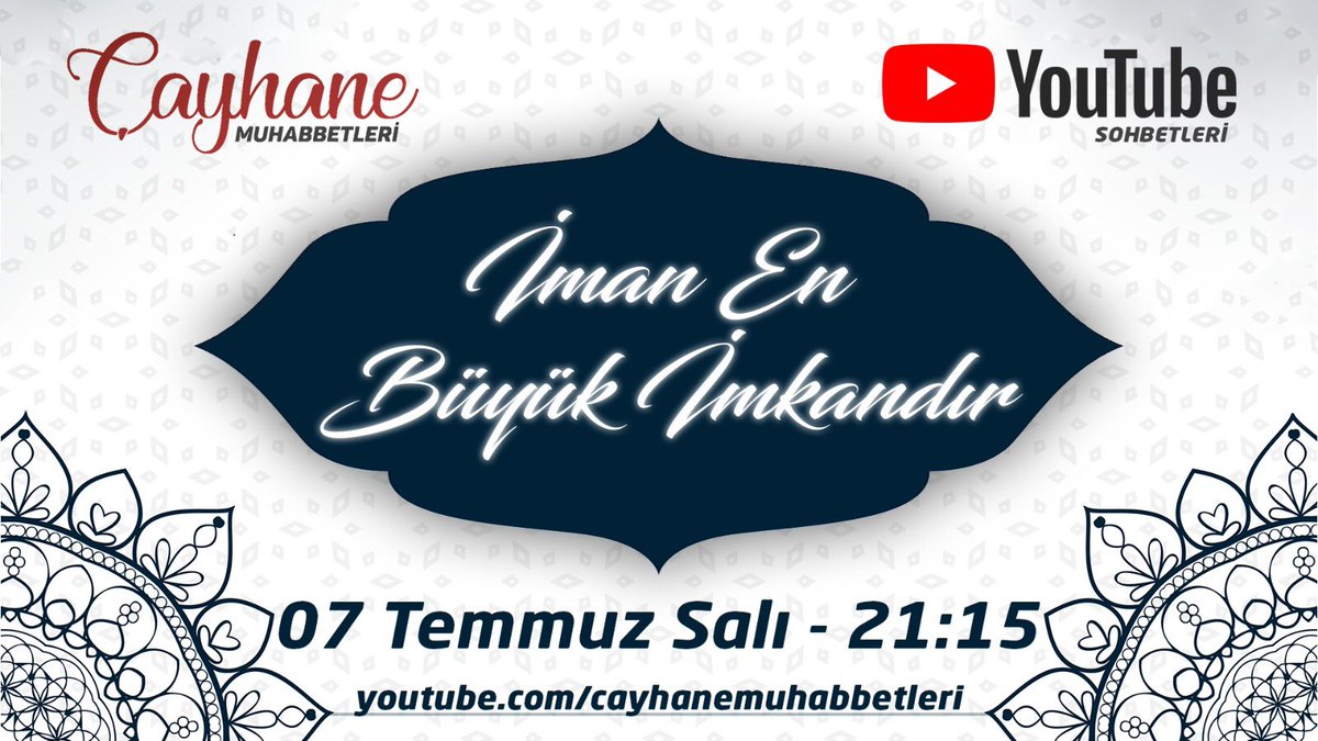 🎙 “İman en büyük imkandır.”
⏰  21:15 
📡  youtu.be/hv73Jt3CqAA