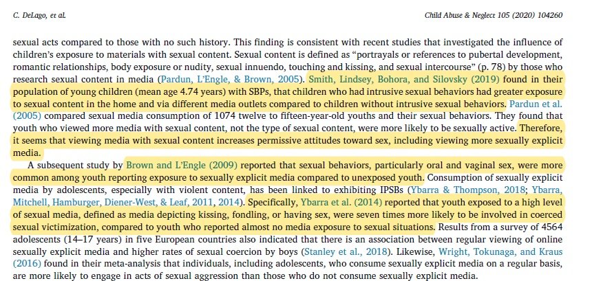 Dalam satu kajian (2019), didapati bahawa kanak-kanak yang melakukan hubungan seksual ke atas kanak-kanak lain (child initiator [CI]), kebiasaannya mereka terdedah kepada pornografi & kandungan seksual menerusi media.