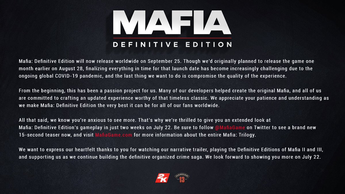 Mafia: Definitive Edition перенесли на 25 сентября