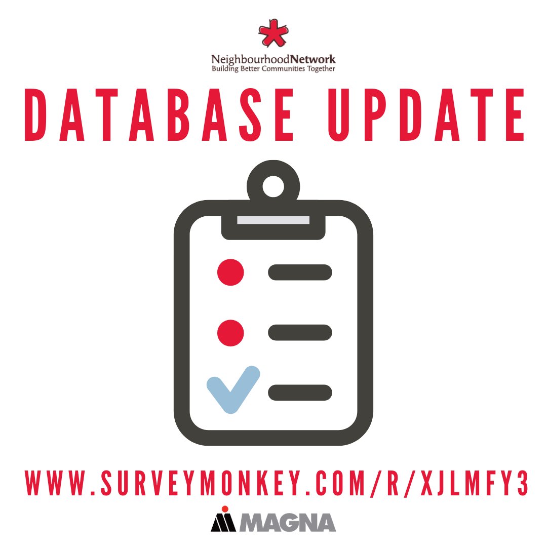 NeighbourNetwrk's tweet image. We&apos;re working on our annual #databaseupdate for registered #partners. Please fill out this survey at surveymonkey.com/r/XJLMFY3 so we can make sure we have your most up to date info, especially your new urgent needs and #volunteer opportunities relating to COVID-19! #nnetwork