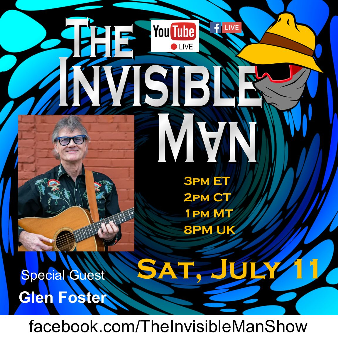 This week The Invisible Man Show welcomes @FalconGlen a veteran of the Canadian music Industry, with over 40 years as a performer, songwriter and producer.

Watch LIVE on YouTube  youtu.be/N8_FduIRB_U
🎵🎸🎤🎵

#TheInvisibleMan #TheInvisibleManShow #GlenFoster #GlenFosterGroup