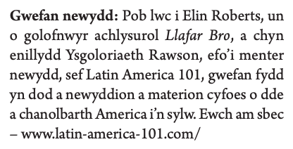 Diolch i <a href="/LlafarBro/">Llafar Bro</a> am roi sylw i Latin America 101 yn eu papur Gorffennaf: (Latin America 101 was mentioned in the local newspaper, Llafar Bro) 

bro.360.cymru/2020/rhifyn-go…
