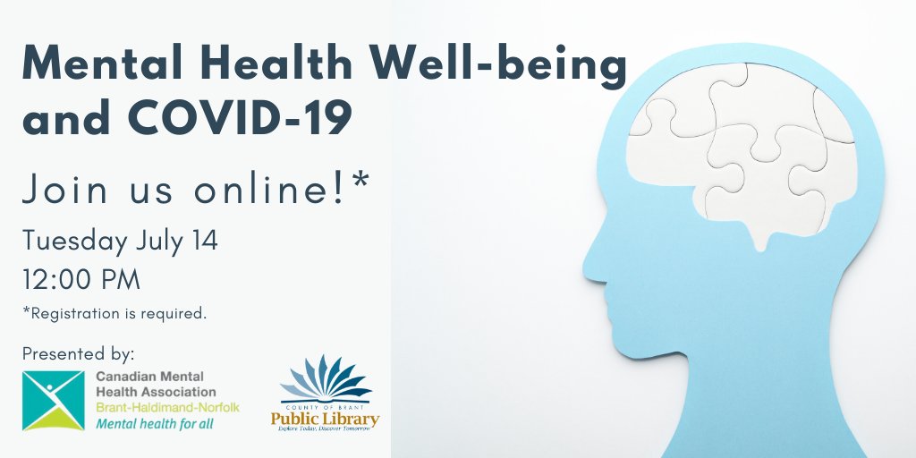 brantlibrary's tweet photo. FREE PROGRAM SERIES: Join us Tuesday July 14 at 12 PM for Mental Health Well-Being and COVID-19, presented by @CmhaBHN
Sign up here: https://t.co/1ltzaneHDH
This is a free program for Adults, Seniors, and Teens - Registration is required.
#BrantLibrary #BeWellBrant https://t.co/KyrJA2vf7D