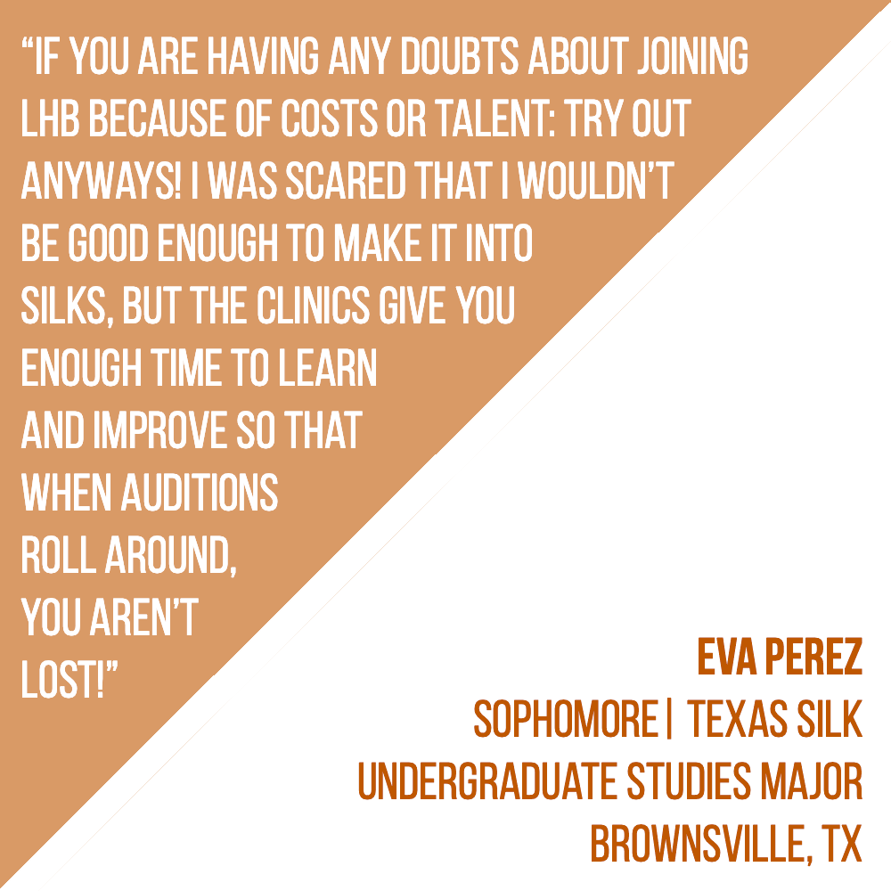 'If you are having any doubts about joining LHB because of costs or talent: try out anyways!' - Eva Perez🤘 #marchlhb #lhb #hookem #utorientation #longhornstateofmind #texasfight #ut24 #ut23 #ut22 #ut21 #ut20 #hookemhorns