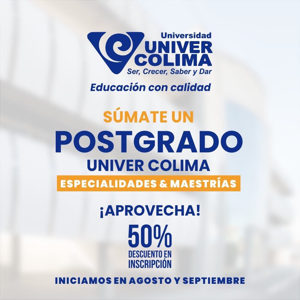 univer_colima's tweet photo. Súmale un Postgrado a tu currículum profesional en #univercolima. 🙌💙
Contamos con opciones académicas actualizadas y a la vanguardia. ✅🌎
¡Inscríbete ya! 👩🎓👨🎓
Comunícate con nosotros vía Whatsapp a través del enlace: https://t.co/E4RzxtbRM3 https://t.co/G3YBDFsa52