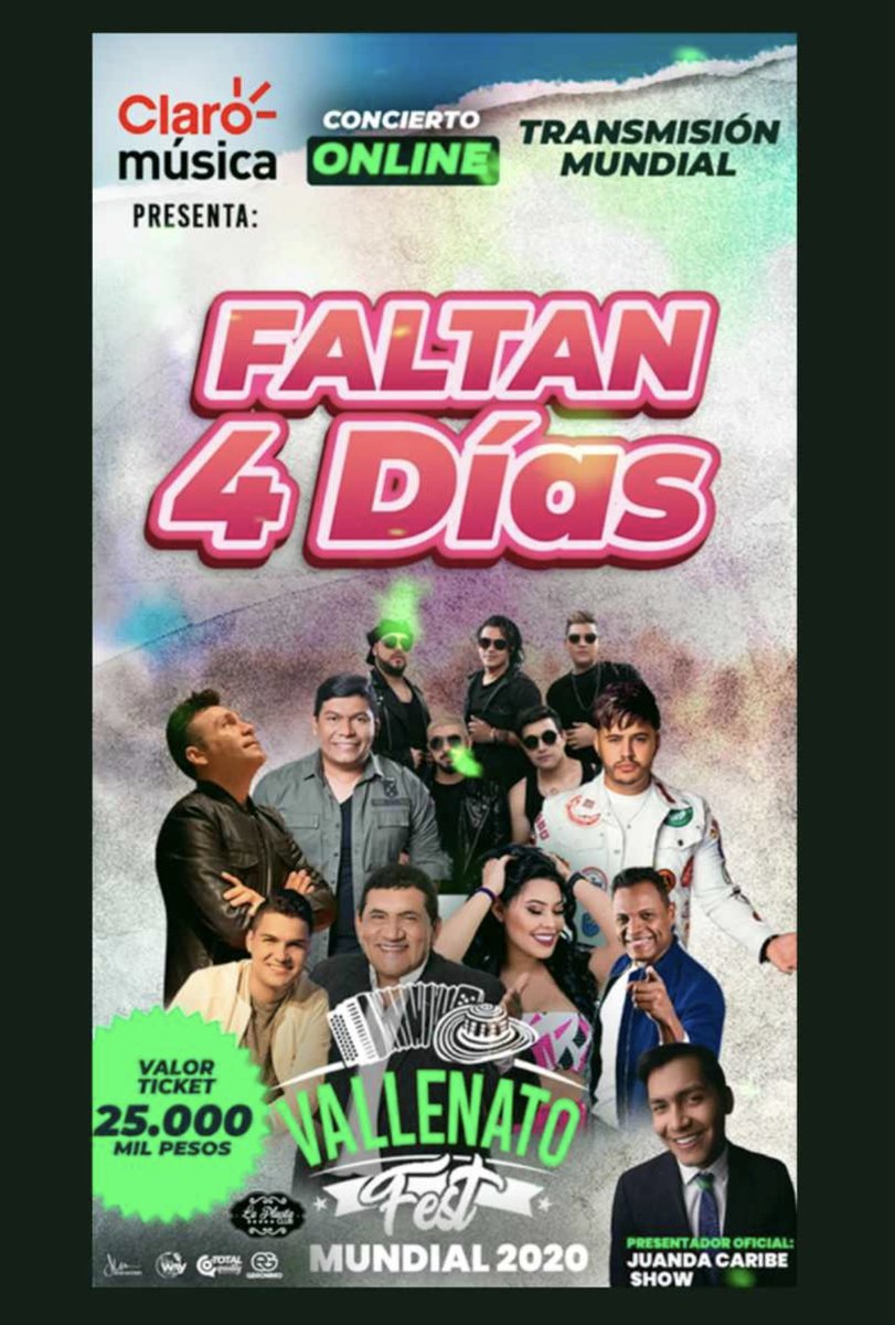 VALLENATOFESTM1's tweet photo. QUEDAN 4 DIAS!!! @vallenatofestmundial https://t.co/PAG1xyiZ5E