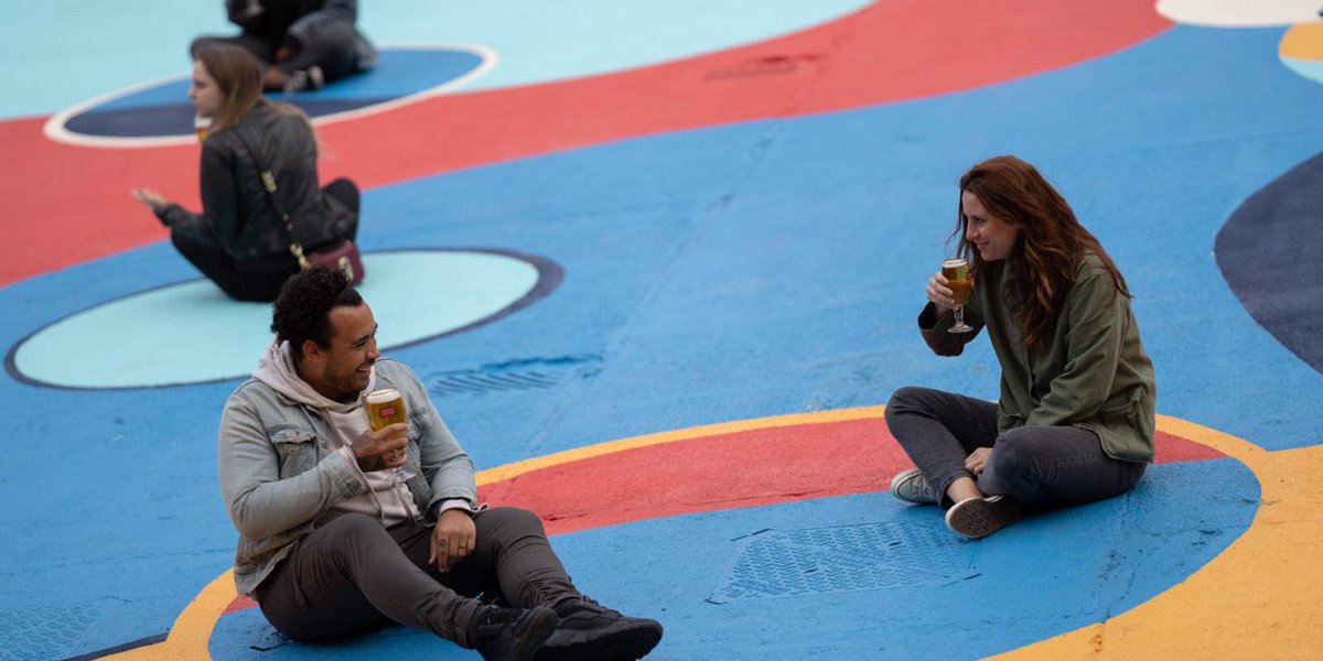 Stella Artois has created a huge, bright 28 x 14-meter piece of artwork right in the heart of London’s famous Brick Lane district. 

But it doesn't just look pretty—it cleverly shows people where to sit to maintain social distancing. adweek.it/2VSCk4k