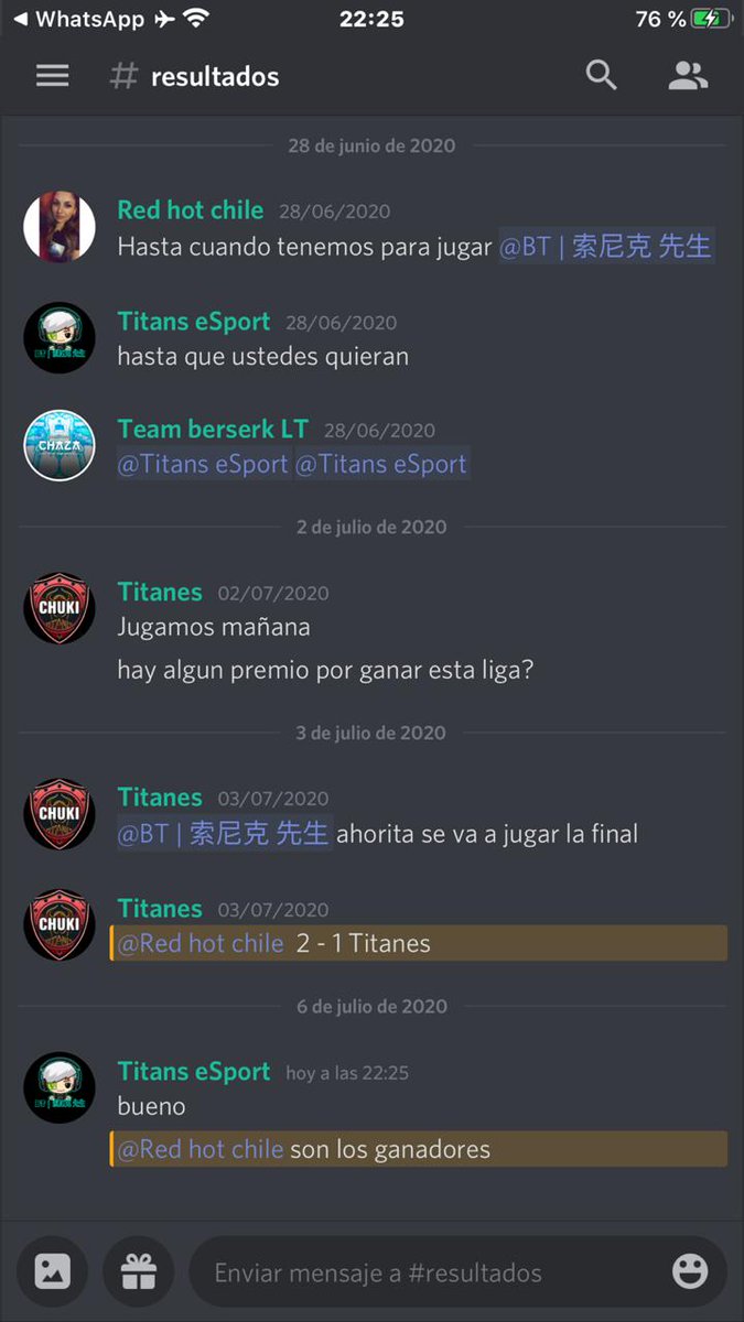 Campeones 🔥
🏆 #CopaWorld
🆚 #Titanes
Resultado: 2-1

Este comunicado va para nuestra comunidad de #BS, fuera de ganar está liga queremos expresar nuestro descontento de está organización, si piensan crear alguna liga o competencia por favor sean lo más profesional posible 1/