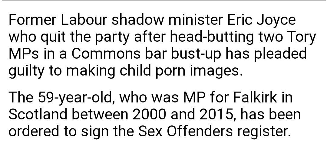 Millstone. Neck. Deep Blue Sea ... When a 'child porn image' turns out to be a 51-second child abuse video of the worst category depicting a baby as young as 12 months old ... Former shadowy minister Eric Joyce.  https://www.dailymail.co.uk/news/article-8497603/Former-Labour-shadow-minister-Eric-Joyce-pleads-guilty-making-child-porn-image.html