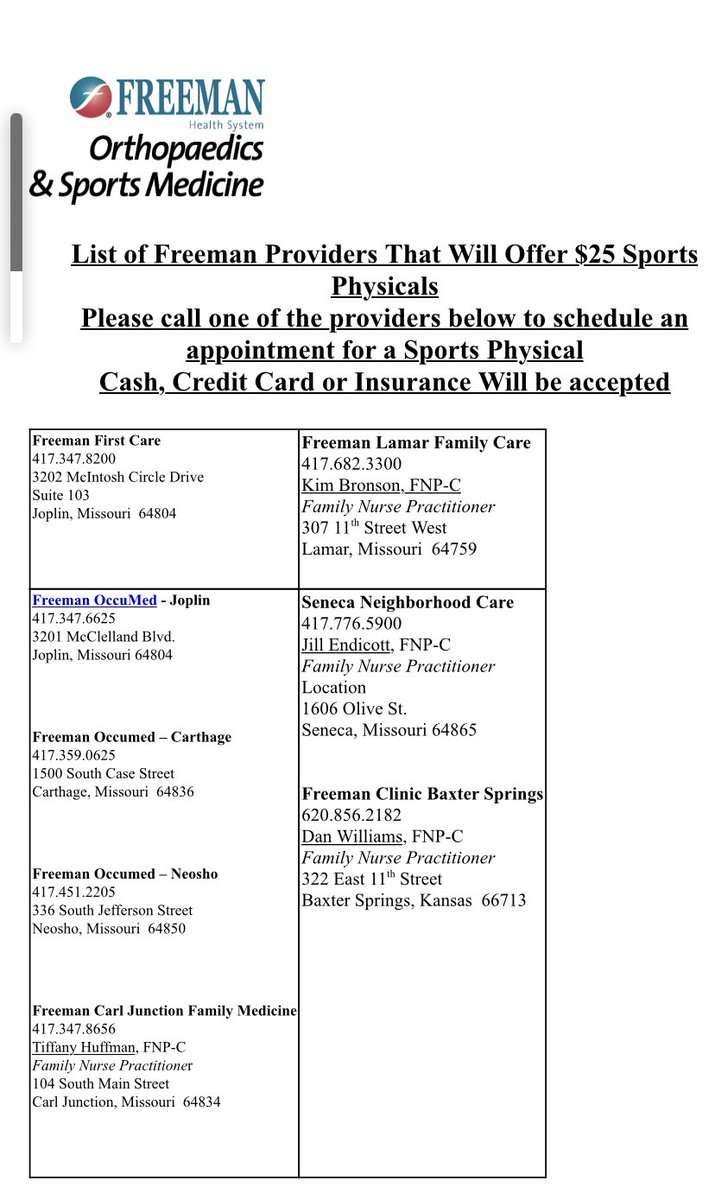 👉🏼Free Physicals Scheduled for the end of this month have been CANCELLED. 
👉🏼The providers at the pic below are offering $25 physicals.
👉🏼 Physical form here: mshsaa.org/resources/PDF/…