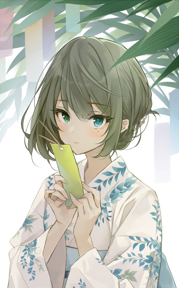 takagaki kaede 1girl solo green eyes japanese clothes mole under eye mole kimono  illustration images