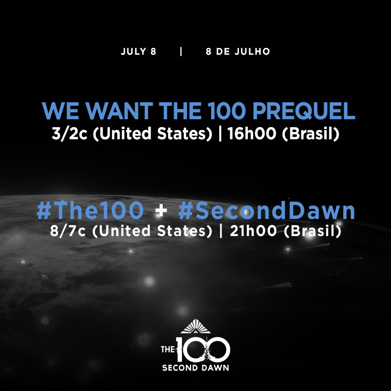100Prequel's tweet photo. Update to the tag schedule to ensure better success: 

'WE WANT THE 100 PREQUEL' five hours before the episode. #The100 + #SecondDawn during the episode. 

Novo cronograma de tags:

'WE WANT THE 100 PREQUEL' cinco horas antes do episódio. #The100 + #SecondDawn durante o episódio. https://t.co/TIdK9WL9y0