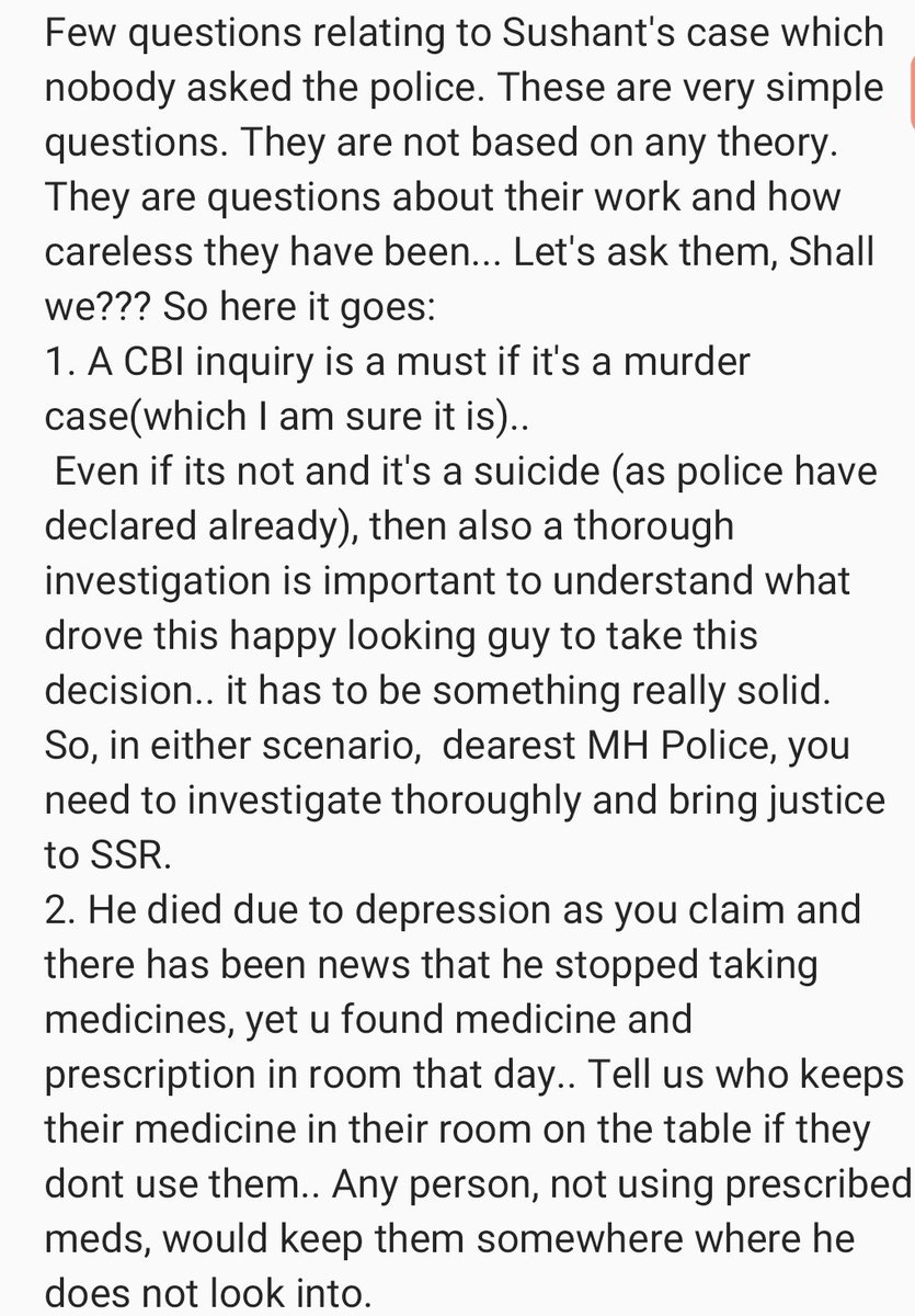 sush_preet's tweet photo. Questions for You Mumbai Police!!! Because it's time you answer them!!!! #MumbaiPolice #WhyDelayInCBIForSSR https://t.co/JMcf1K1uVe