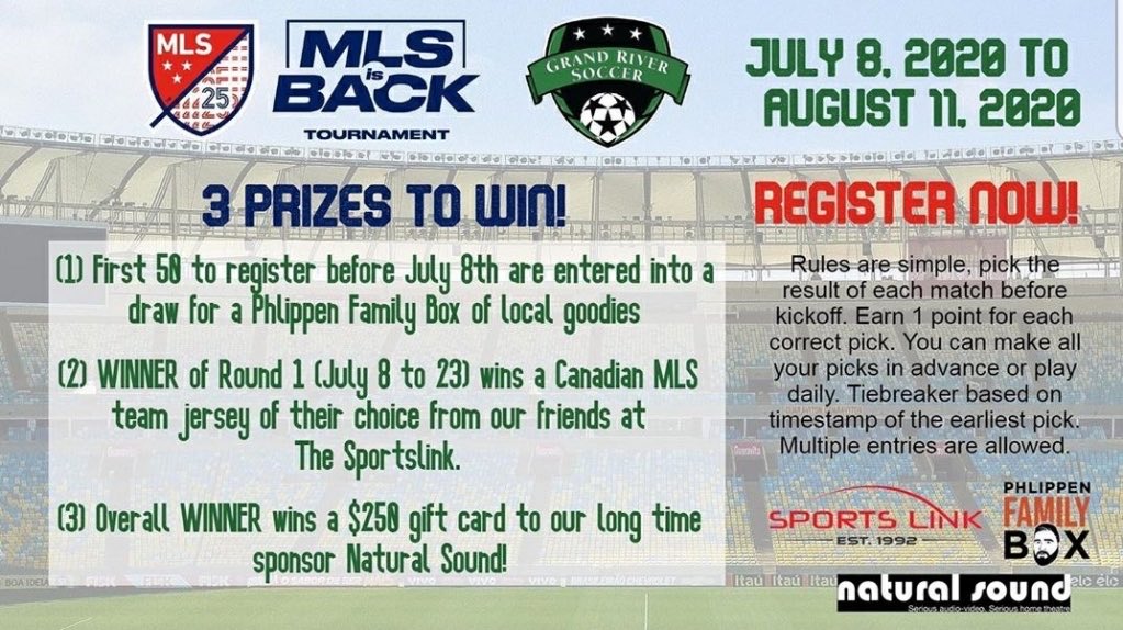 SportsLinkStore's tweet image. Are your picks in? 

If not check out this amazing pool put on by @GrandRiverSC . Join the fun during the MLS Tournament and enter your picks for a chance at some great prizes!

Register tonight, don’t miss out!