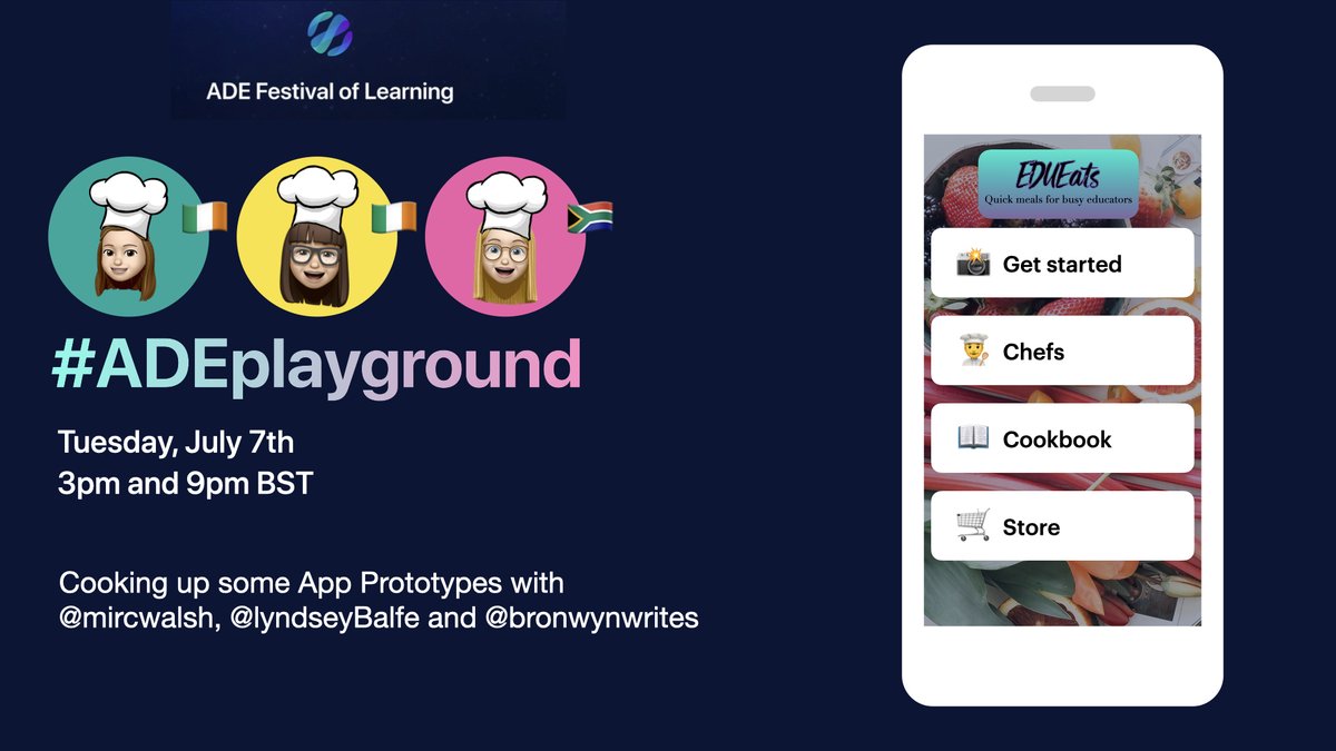 LyndseyBalfe's tweet photo. Having fun cooking up some App Prototypes with @MirCWalsh and @BronwynWrites still time to jump into this session or join tonight at 9pm BST. All details in the ADE community #ADEplaygrounds #ADE2020 #AppleEDUchat #EveryoneCanCreate https://t.co/HgGpXJhp1F