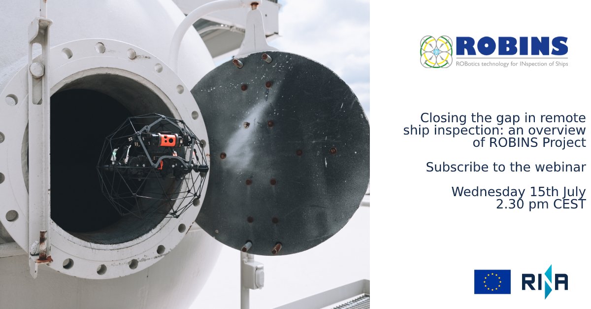 RINA1861's tweet photo. Do you want to learn more about the adoption of #drones in ship #inspection and the solutions provided by remote surveys? π’ Then join us and our partners for the first @robins_project webinar. Register now β‘οΈ https://t.co/qS1b9T8fH8
#RINAction https://t.co/HkXNkMr8tV