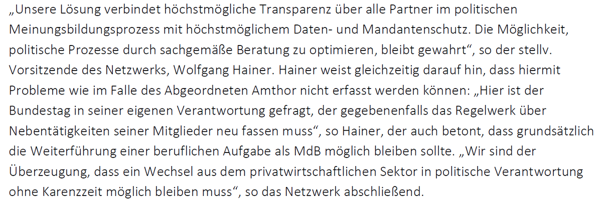 NPA_eV's tweet photo. Nebentätigkeiten von Abgeordneten müssen durch die Geschäftsordnung geregelt werden, nicht durch ein #Lobbyregister. Dennoch brauchen wir in der #Interessenvertretung klare und transparente Regeln für alle. https://t.co/ATngp3hyRr