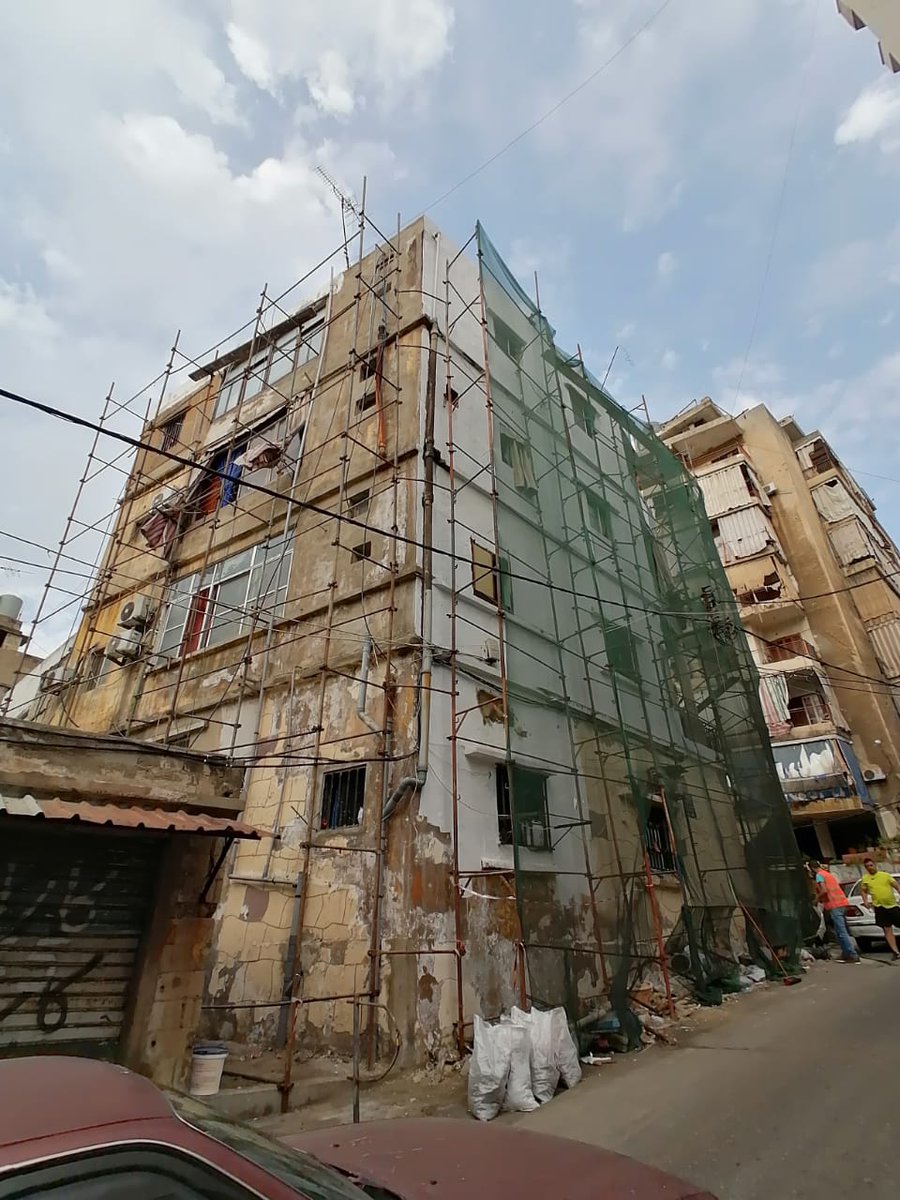 UNHabitatLB's tweet photo. The community-led upgrading project activities in #Sabra, funded by @NorwayinLebanon in partnership with @CityOfBeirut, are proceeding as planned.
Scaffoldings of the street's southern part are erected & facades rehabilitation started with site personnel adopting health measures. https://t.co/5RujU1JzHr