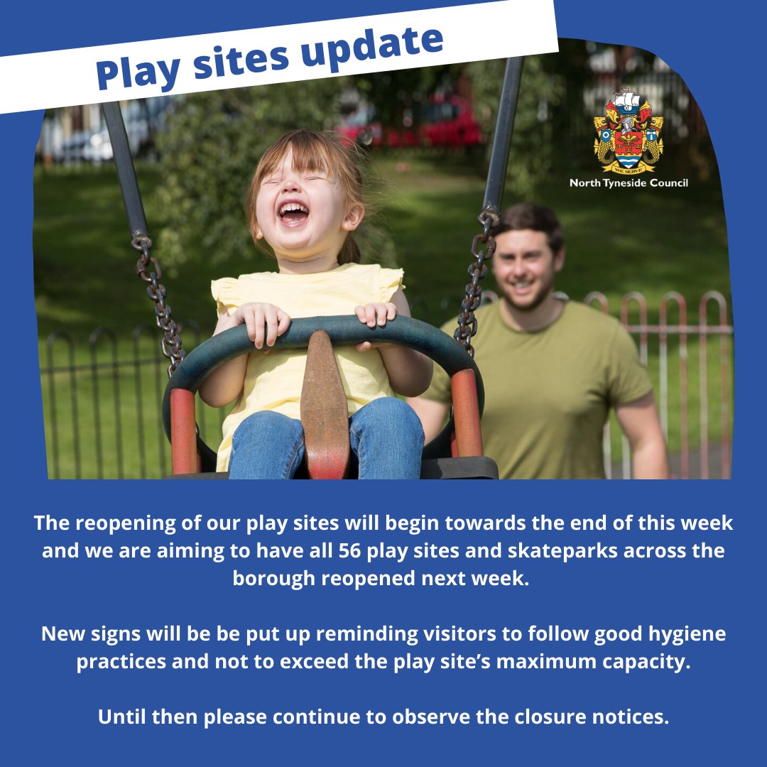 NTCouncilTeam's tweet photo. ‼️ Play sites and skateparks update ‼️

You'll see some opening later this week and hopefully all 56 open next week. https://t.co/ohJY3exVSb