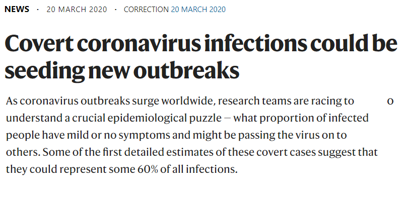 6). Whilst we still don't know the exact extent of asymptomatic spread, the govt knew its importance since January.31/1: Scientific America https://scientificamerican.com/article/study-reports-first-case-of-coronavirus-spread-by-asymptomatic-person/26/2: NY Times https://nytimes.com/2020/02/26/health/coronavirus-asymptomatic.html12/3: CDC  https://wwwnc.cdc.gov/eid/article/26/6/20-0412_article20/3: NATURE  https://nature.com/articles/d41586-020-00822-x
