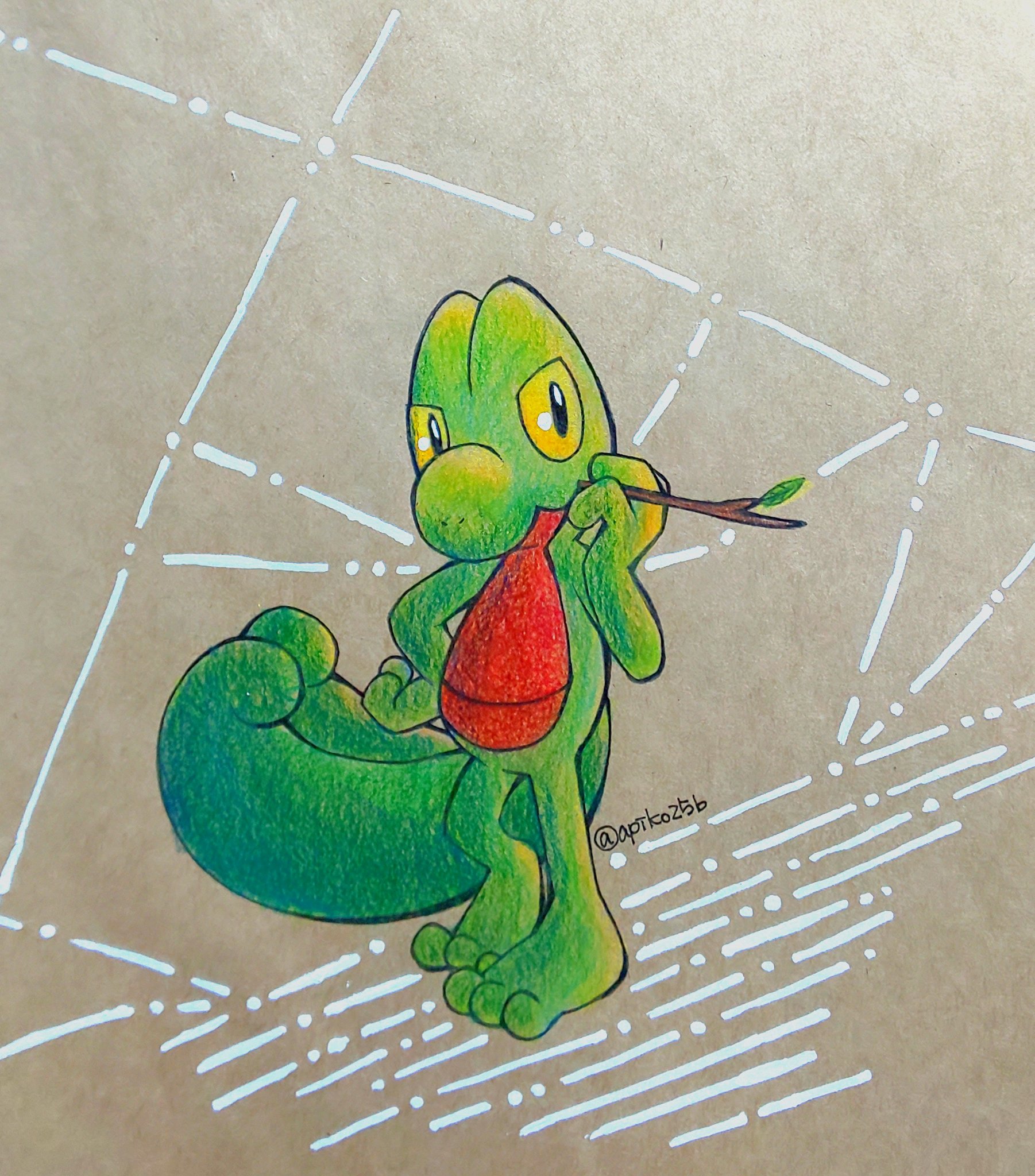 あぴ ポケモン版深夜の真剣お絵描き60分一本勝負 木の枝くわえた姿のキモリが大好きです T Co Ca647rx0x3 Twitter