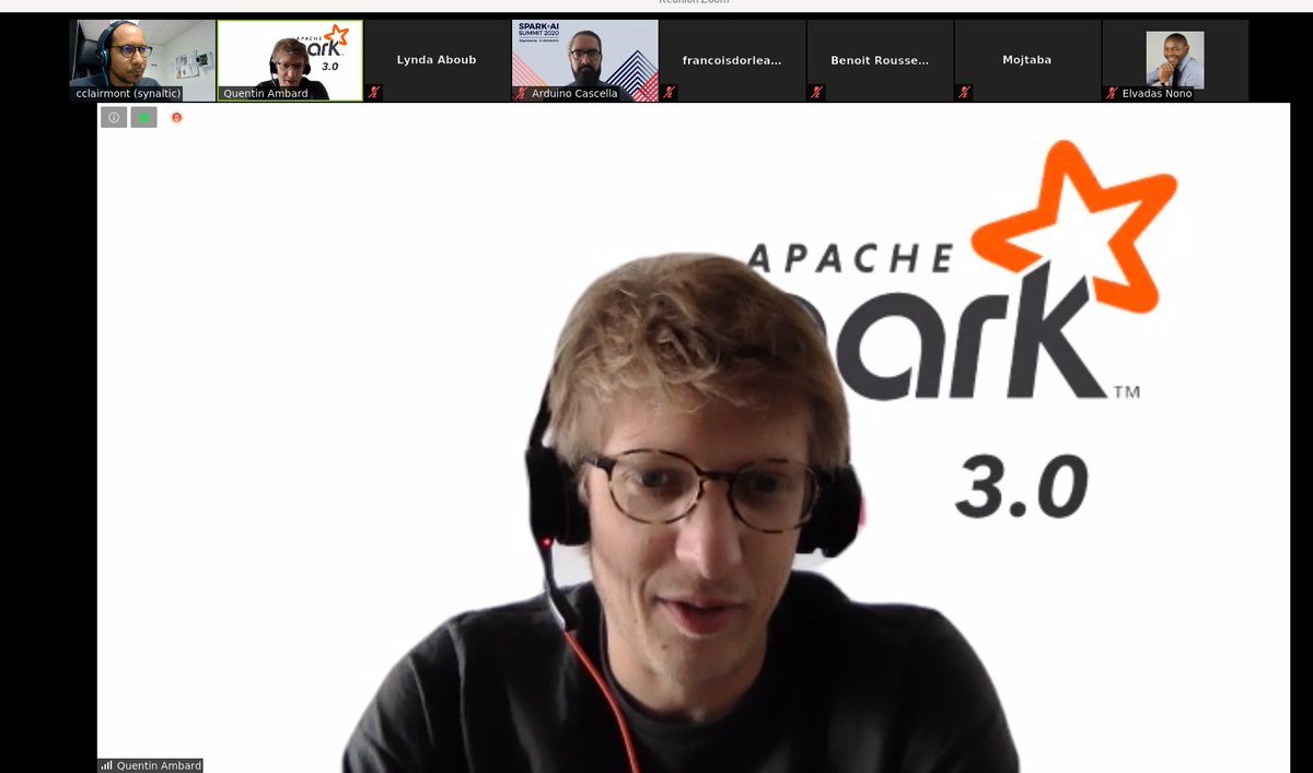 egwada's tweet photo. #HugFr on démarre le #ParisSparkMeetup ! On démarre avec @qAmbard ! Il nous parle de @ApacheSpark 3.0 https://t.co/cmalO0cE8j