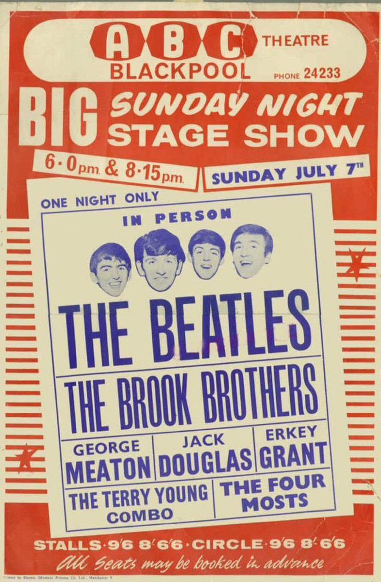 fab4_thebeatles's tweet photo. #OTD Jul7,1963 The #Beatles perform at the ABC Theatre in Blackpool, Lancashire. Also on the bill The #BrookBrothers #GeorgeMeaton, #JackDouglas, #ErkeyGrant, The #TerryYoung Combo and The #FourMost 

rt @espofootball https://t.co/nscce33Pos