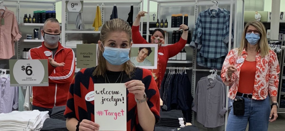 KarenSchechtman's tweet photo. Excited to have our intern Jocelyn training here at T1441! #Targetintern #worksomewhereyoulove @Djoumbarry @PhillipHerbst39 @target_marcy @GregPare1 https://t.co/XGem9h3Mw4